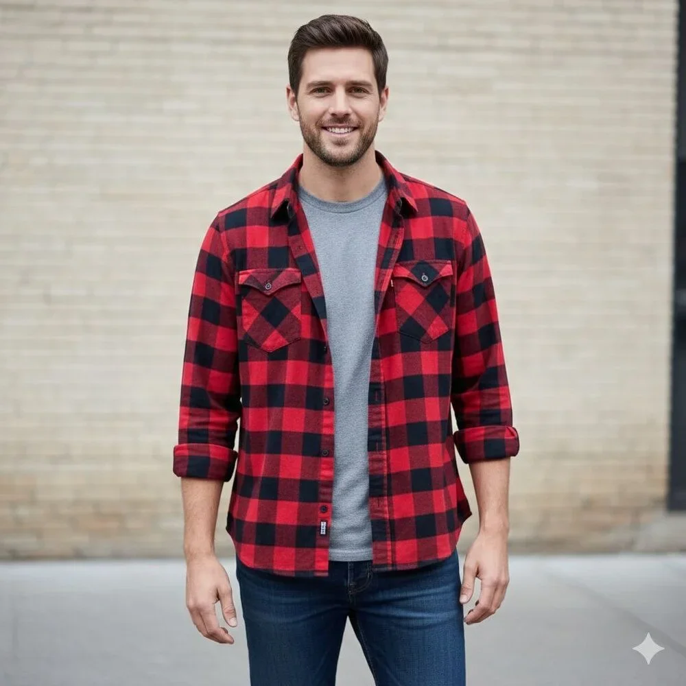 Levi's Buffalo Plaid Flannel Shirt (Medium) Black Red
